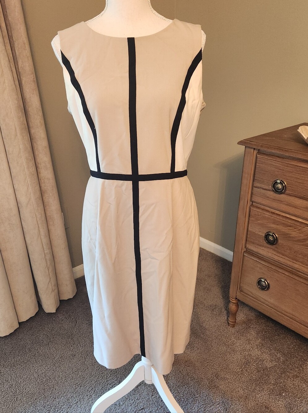 Calvin Klein Beige Midi Dress with Black Paneling